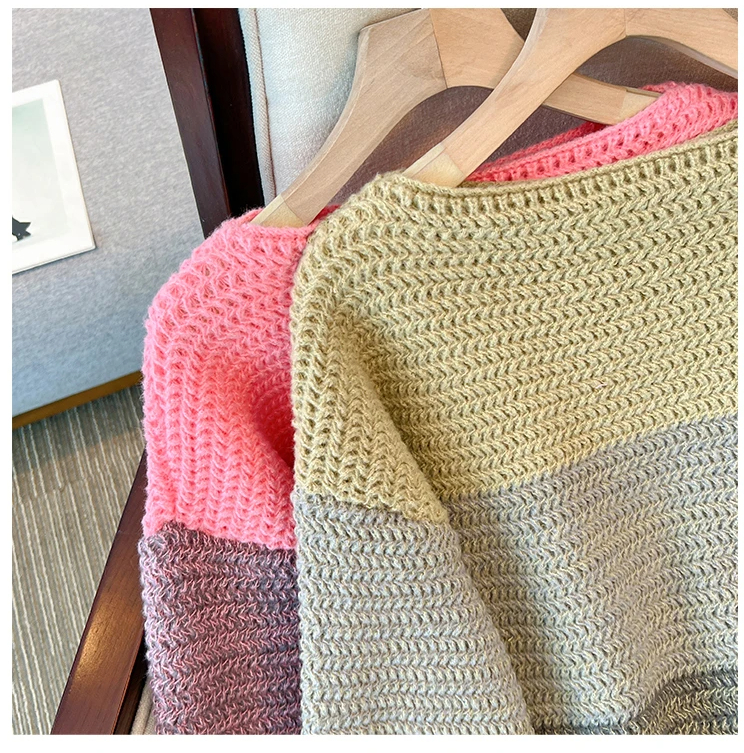 Dámský oversize pletený svetr s patchwork designem – Melina