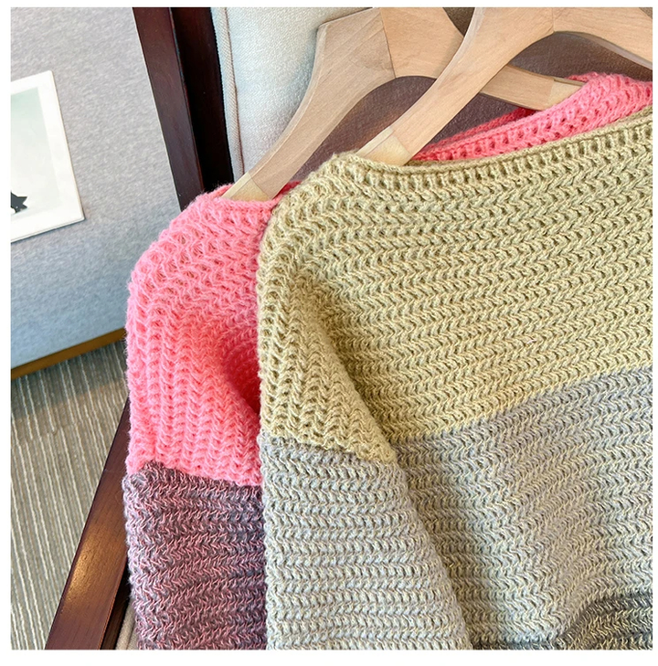 Dámský oversize pletený svetr s patchwork designem – Melina