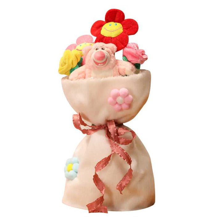 Plüschblumenstrauß mit Stoffblumen, rosa Stofftier, Geschenkidee, Dekoration, Kinderzimmer.