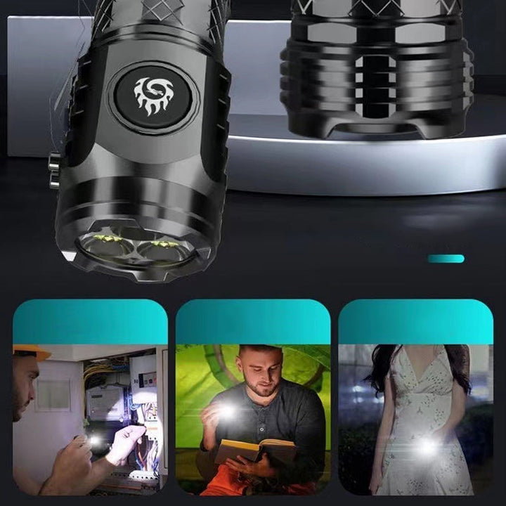 Schwarze LED-Taschenlampe, wasserdicht, wiederaufladbar, für Outdoor-Abenteuer.