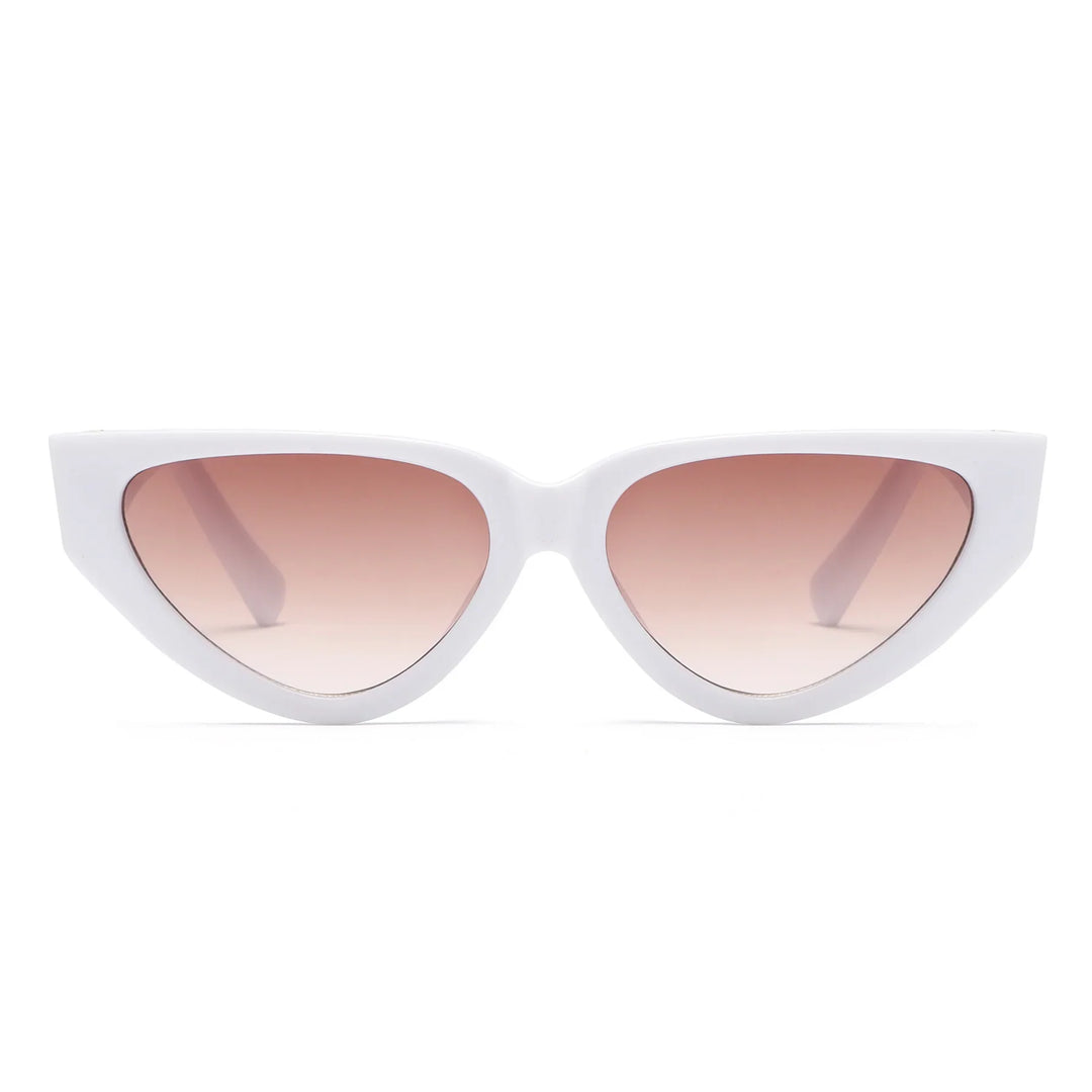 Weiße Cat-Eye-Sonnenbrille mit rosa Gläsern, modisches Accessoire, UV-Schutz.