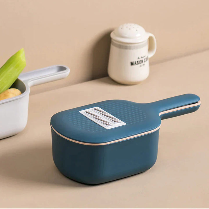 Blaue Mandoline Gemüseschneider mit Sieb, multifunktional für Küche, Kartoffeln, Gurken.