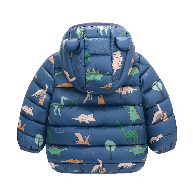 Dětská nepromokavá bunda ve stylu péřové bundy s kresleným designem – Miro