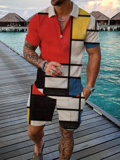 Dvoudílný pánský letní outfit s polo trikem a šortkami – Damon