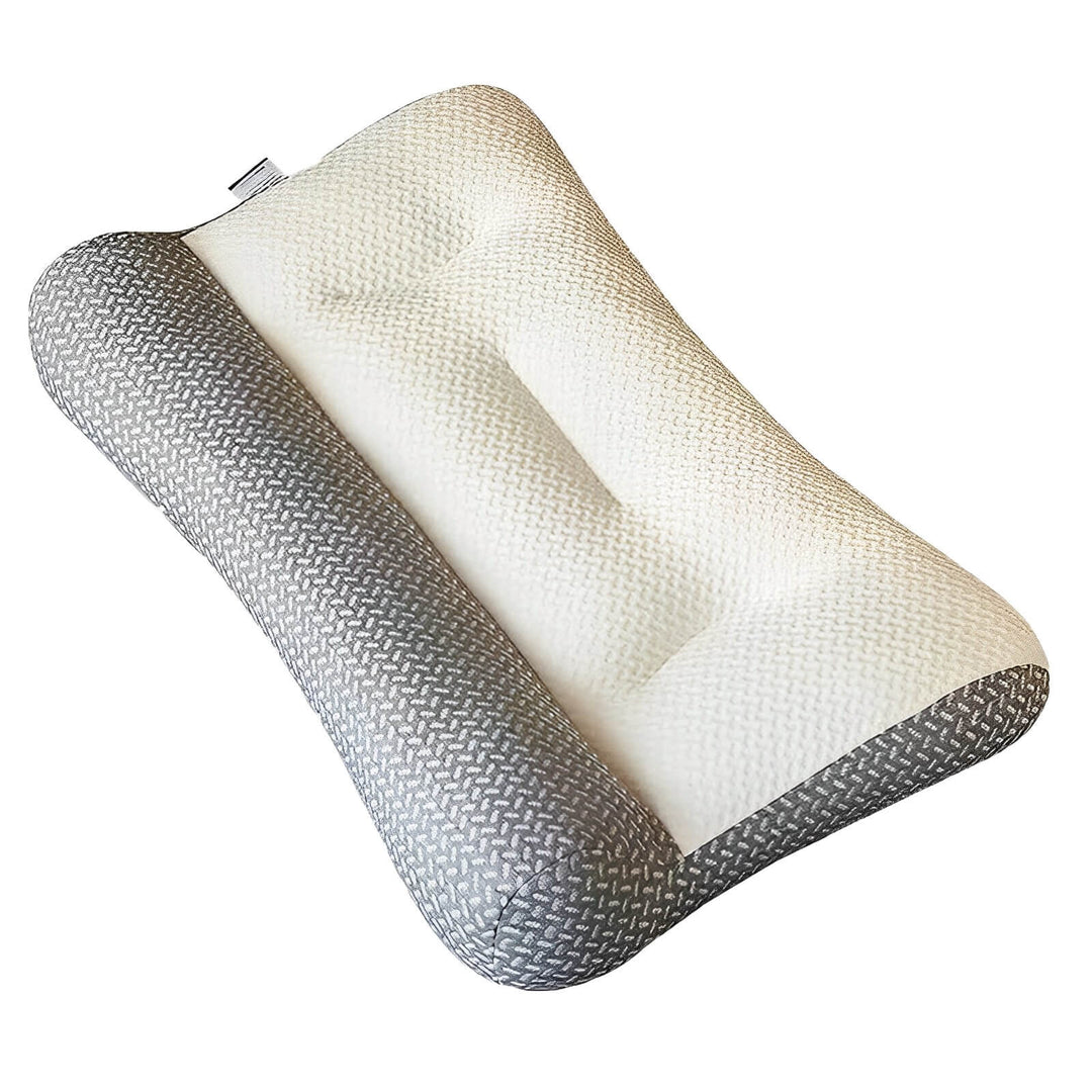 Orthopädisches Nackenstützkissen, ergonomisch, Memory-Schaum, weiß-grau, Schlafkomfort.