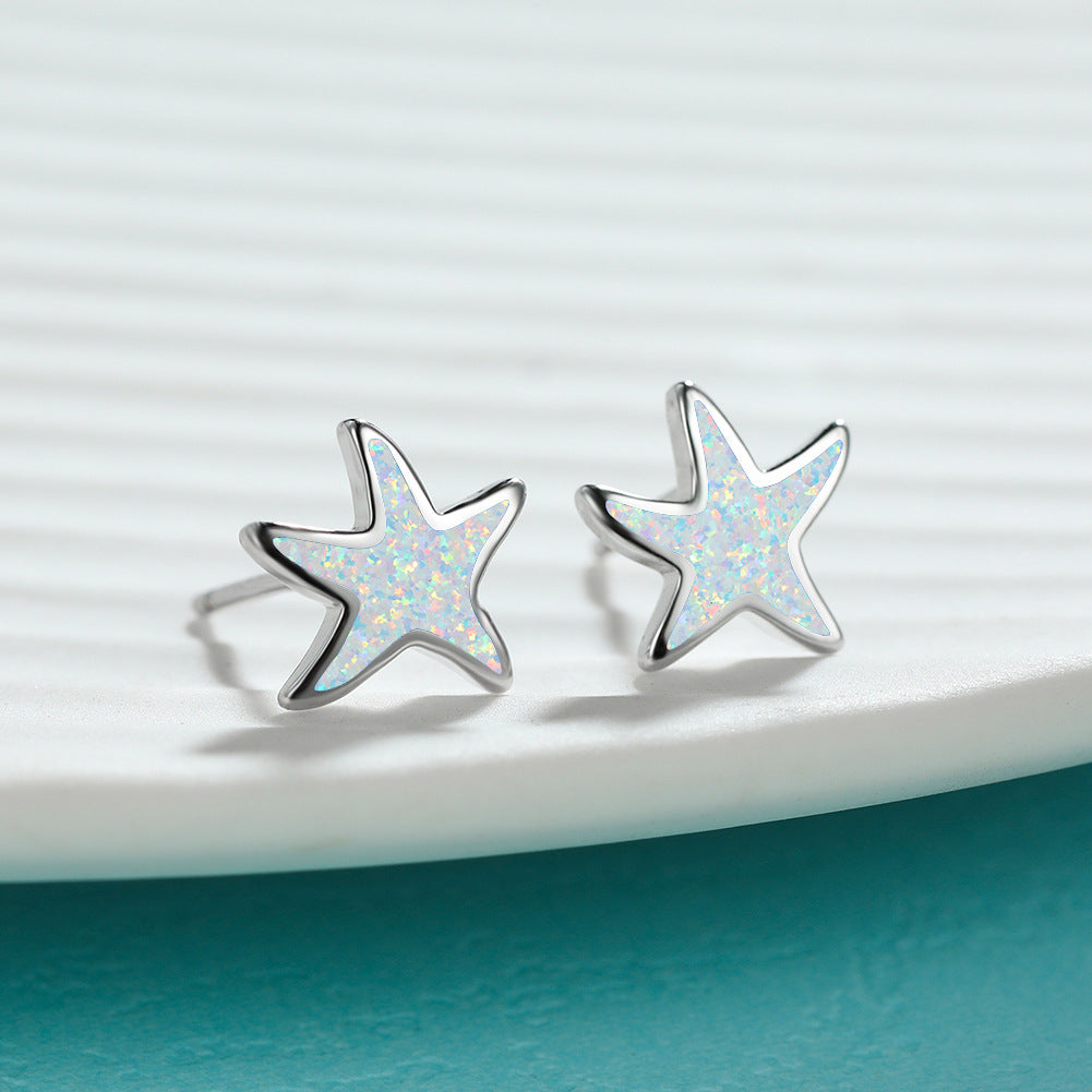 Silberne Stern-Ohrringe mit Opal-Effekt, modisch, Damen-Schmuck, Geschenkideen.