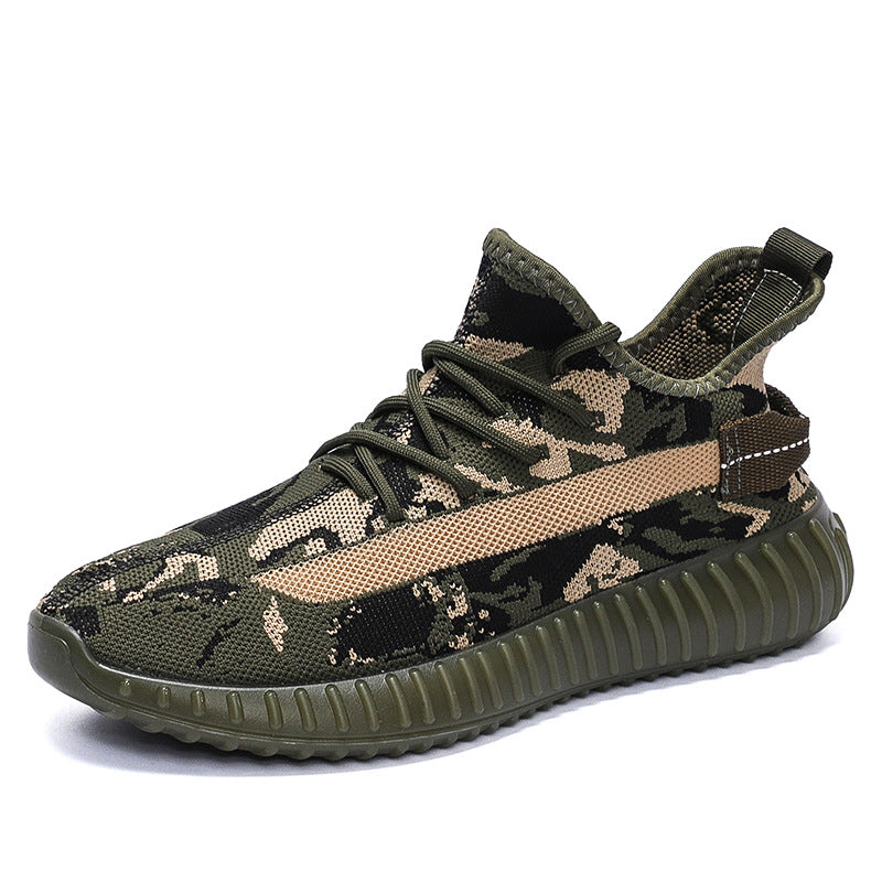 Grüner Camouflage-Sneaker, atmungsaktives Mesh, sportlich, modisch, Herren-Freizeitschuh.