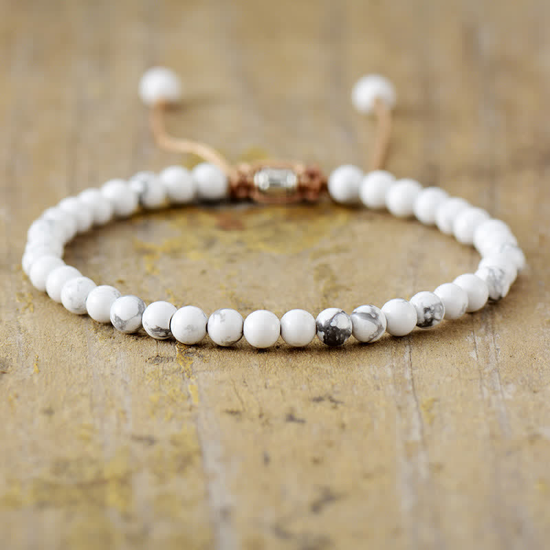 Weißes Howlith-Armband, Perlen, verstellbar, Schmuck, Damen, Herren, Geschenk, modisch.