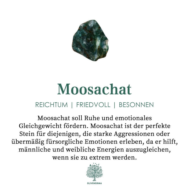 Moosachat Edelstein grün, fördert Ruhe und emotionales Gleichgewicht, spiritueller Heilstein.