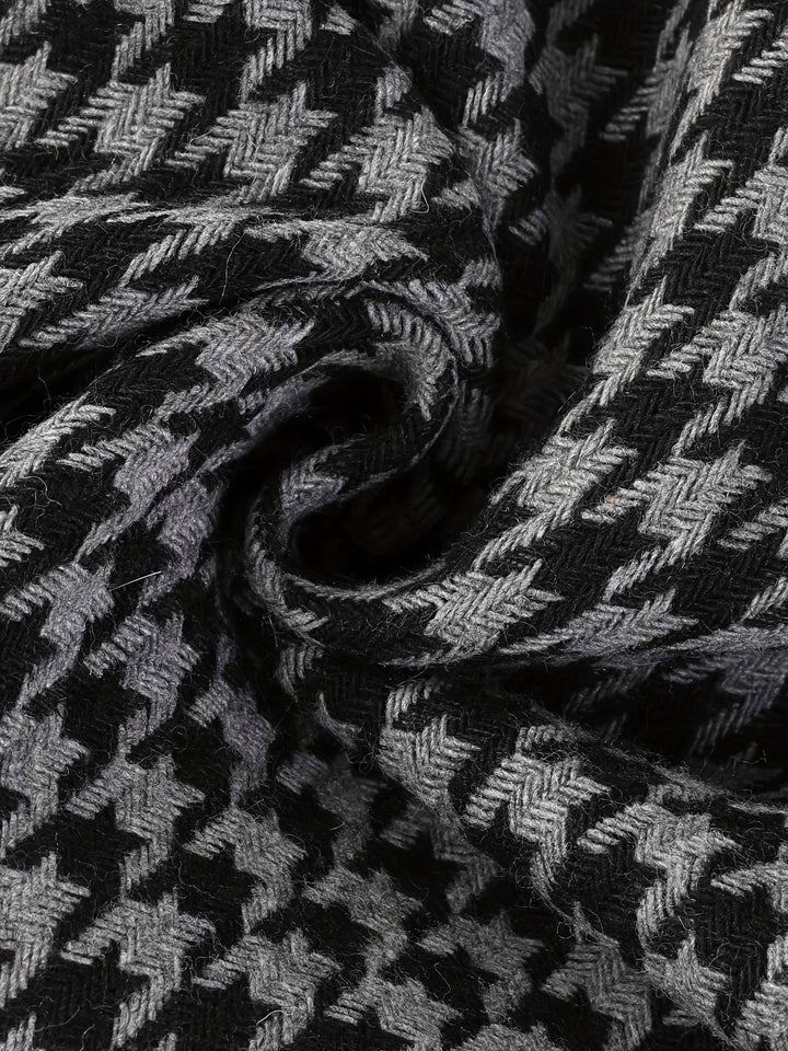 Schwarz-grauer Hahnentritt-Stoff, Wolle, Textil, Mode, Muster, Nahaufnahme