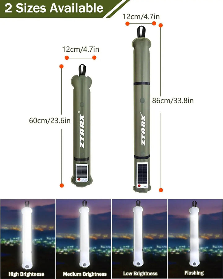 Grüne aufblasbare LED-Campinglampe, zwei Größen, USB-aufladbar, wasserdicht.