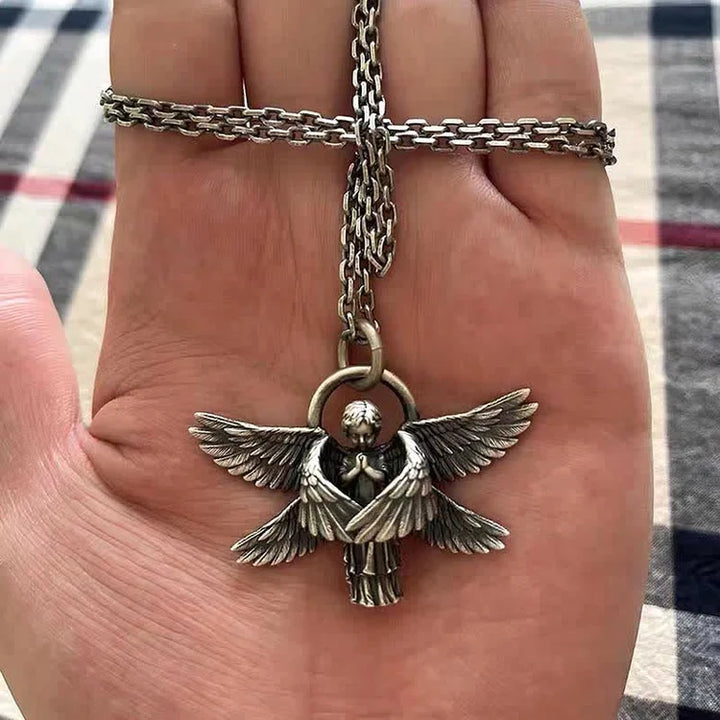 Silberner Engelsanhänger mit Kette, handgefertigt, Schmuck für Damen und Herren, Geschenkidee.