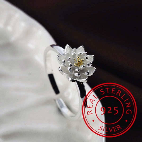 Silberner Lotusblumenring, 925 Sterling Silber, elegantes Design, Damenring, Schmuckaccessoire.