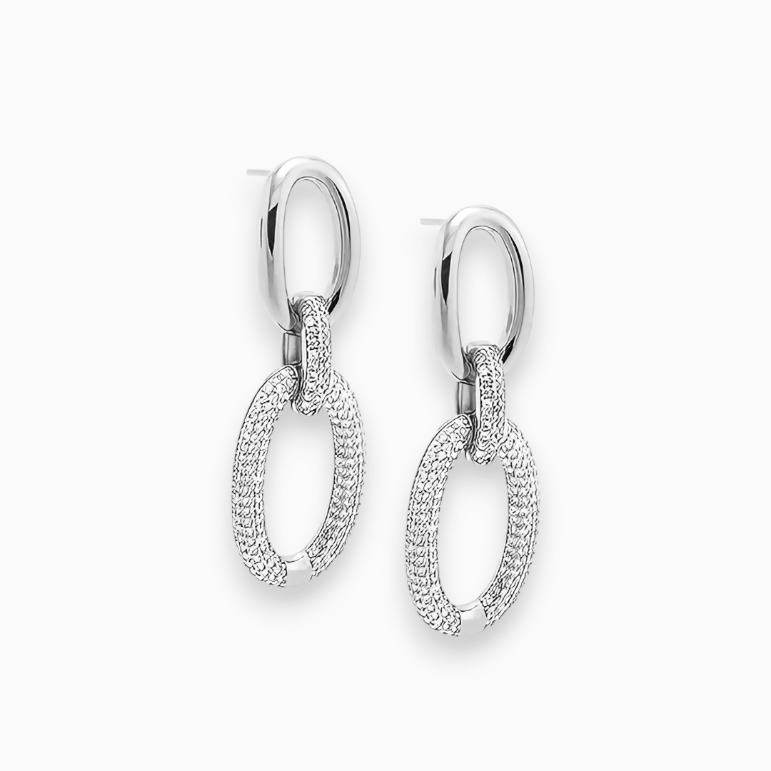 Silberne Ohrringe mit ovalen Anhängern, funkelnde Zirkonia, eleganter Schmuck für Damen.