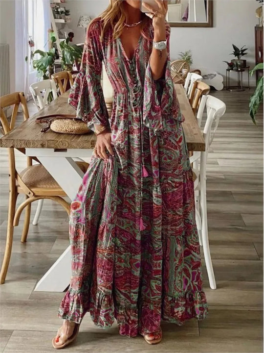 Boho-maxi šaty s volným střihem a detaily – Amira
