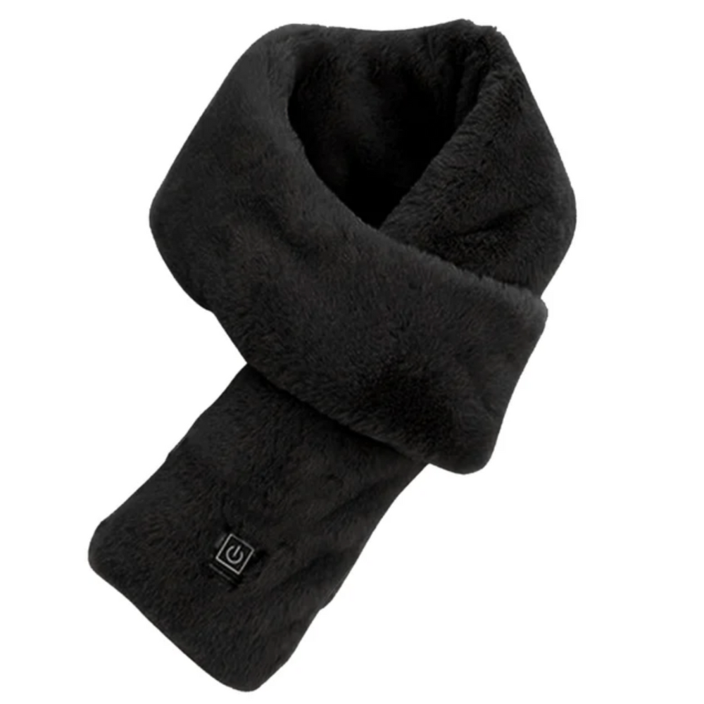 Schwarzer beheizter Schal aus Kunstfell, weich, warm, ideal für Winter, modisches Accessoire.