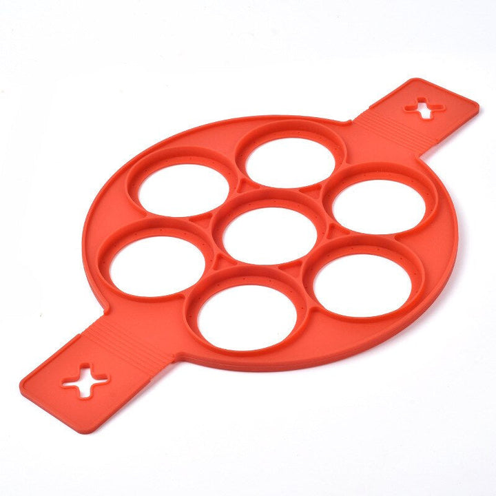Roter Silikon-Pfannkuchenform, 7 Kreise, Antihaft, Küchenzubehör, Backen, Kochen.