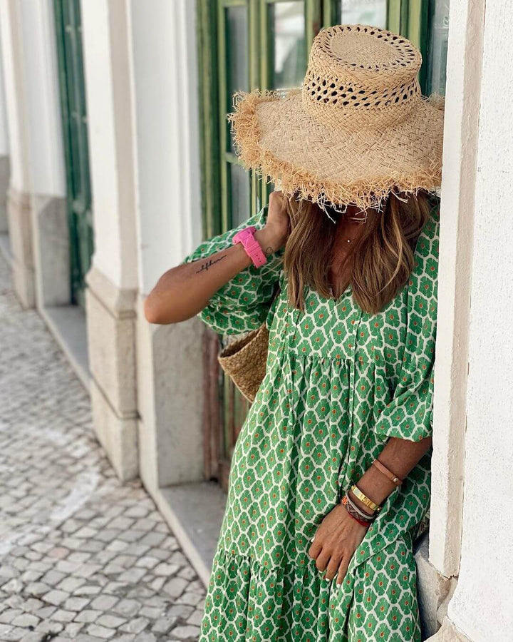 Podzimní vzorované maxi šaty s páskem kolem pasu – Aurelia
