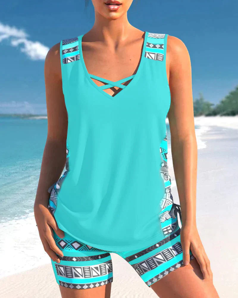 Trendy plavky s V výstřihem a geometrickým vzorem – Tankini set Madonna