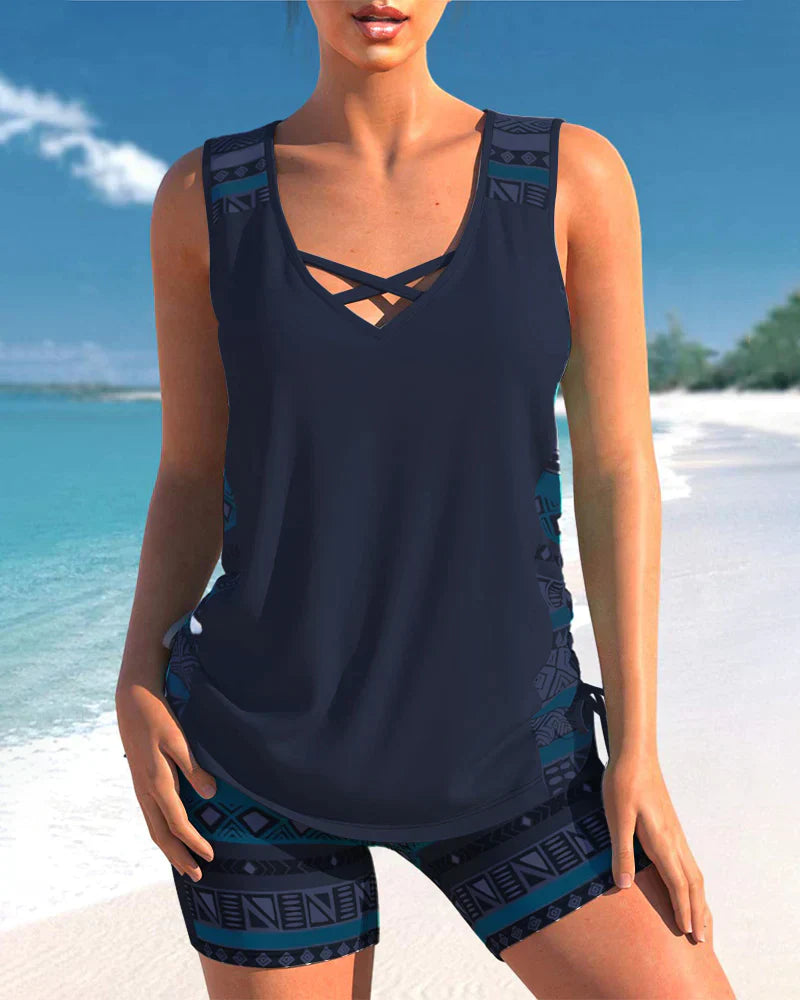 Trendy plavky s V výstřihem a geometrickým vzorem – Tankini set Madonna