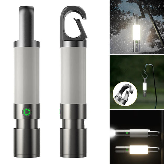 Tragbare LED-Campinglampe, wasserdicht, wiederaufladbar, mit Haken, ideal für Outdoor-Aktivitäten.