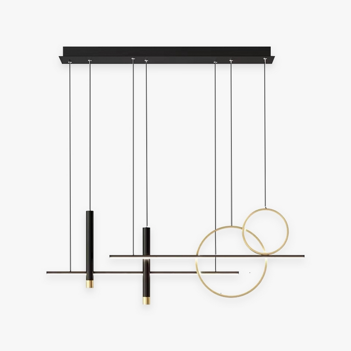 Moderne schwarze und goldene Pendelleuchte, geometrisches Design, Wohnzimmerbeleuchtung.