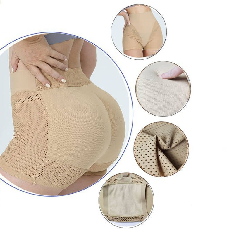 Beige nahtlose Shapewear-Shorts, atmungsaktiv, figurformend, elastisch, für Damen.