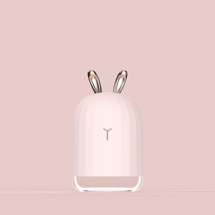 Tragbarer rosa Luftbefeuchter mit USB, Nachtlicht, Hasenohren-Design, Mini-Luftreiniger.