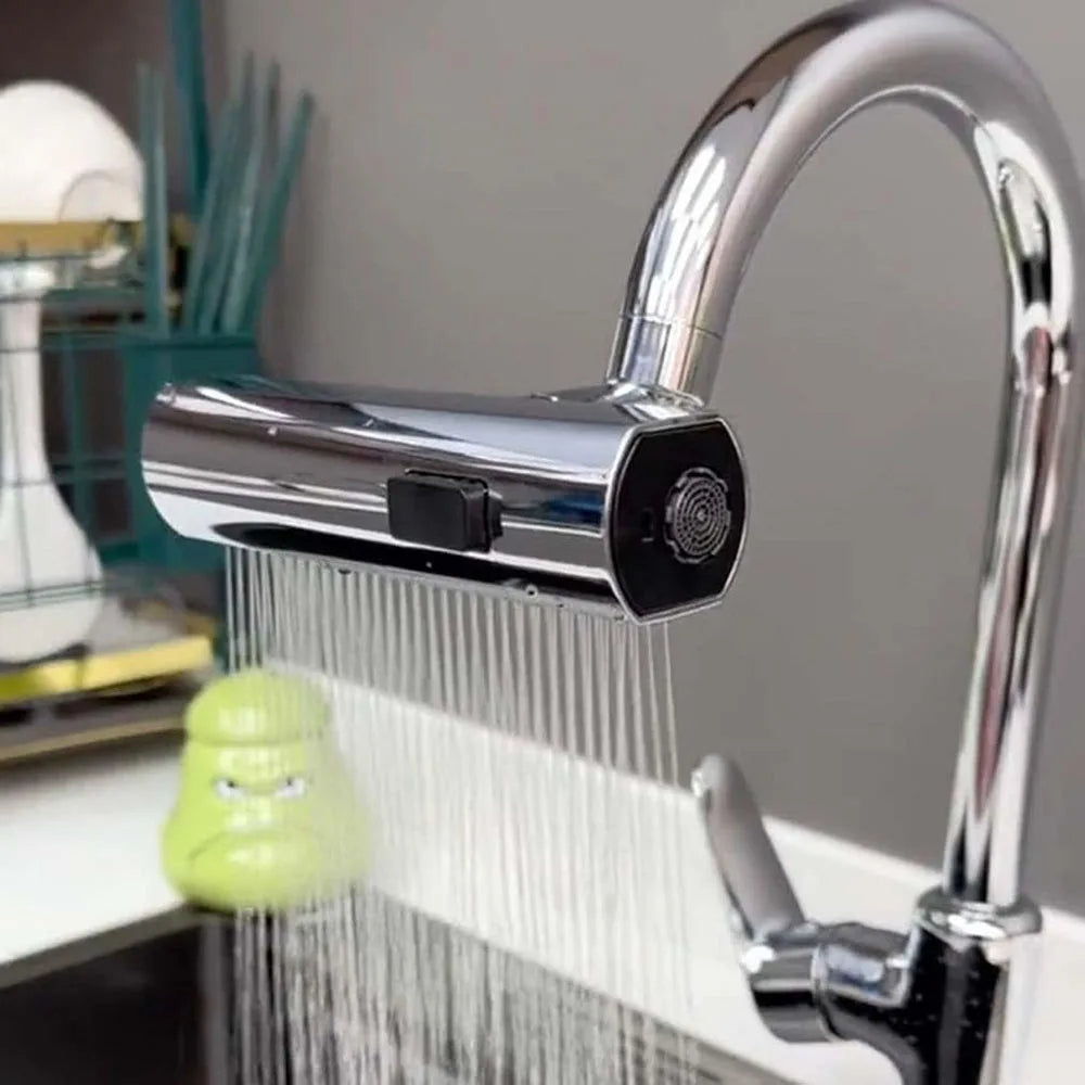 Moderne Küchenarmatur mit ausziehbarem Brausekopf, verchromt, Wasserhahn für Spüle.