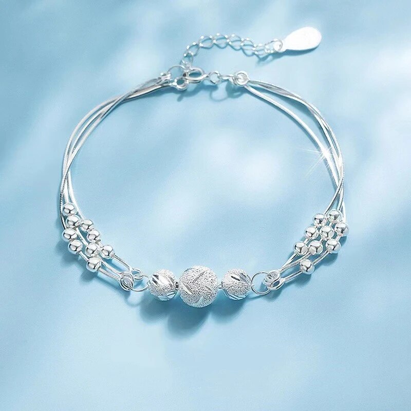Silberarmband Damen, mehrreihig, Kugeldesign, verstellbar, eleganter Schmuck, Geschenkidee