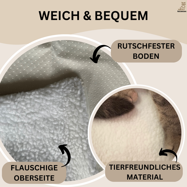 Weiches Hundebett mit rutschfestem Boden, flauschiger Oberfläche, tierfreundliches Material.