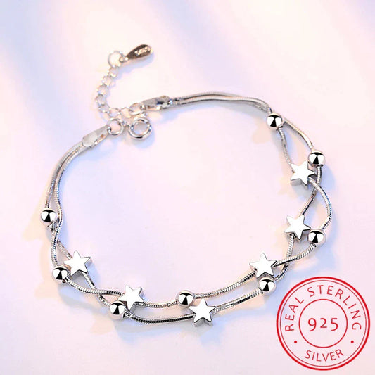 Sterlingsilber Armband mit Sternanhängern, verstellbar, Damen Schmuck, 925 Silber.