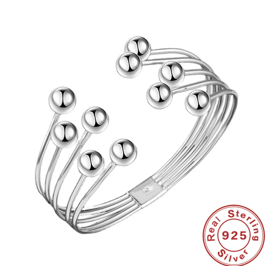 Silberring 925 Sterling, verstellbar, Kugeldesign, eleganter Schmuck für Damen.