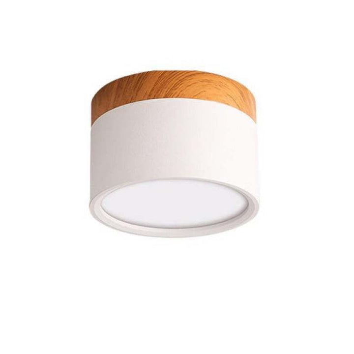 Moderne Deckenleuchte, rund, Holzoptik, weiß, LED, Innenbeleuchtung, minimalistisch.