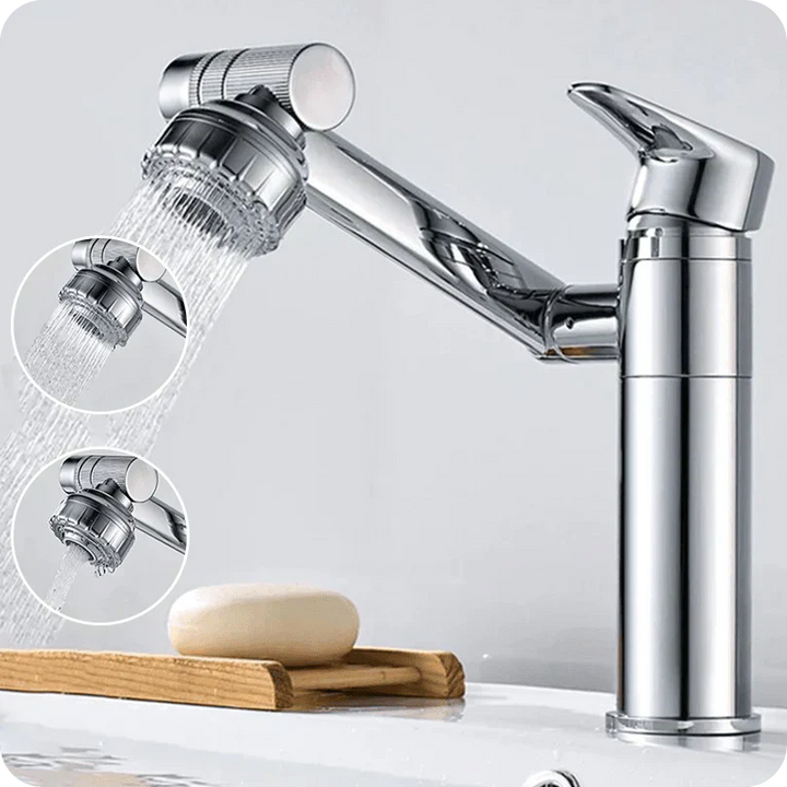 Chrom-Wasserhahn mit ausziehbarem Duschkopf, modernes Design, Küche, Bad, verstellbar.