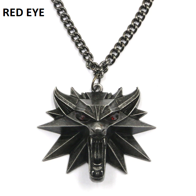 Silberne Wolfskopf-Halskette mit roten Augen, Edelstahl, Herrenschmuck, Geschenkidee.