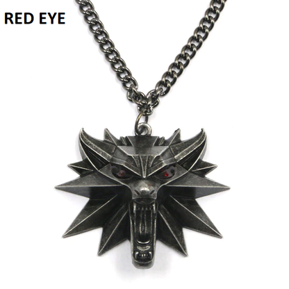 Silberne Wolfskopf-Halskette mit roten Augen, Edelstahl, Herrenschmuck, Geschenkidee.