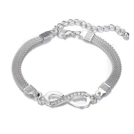 Silbernes Armband mit Unendlichkeitssymbol, Strasssteinen, verstellbar, Damen-Schmuck.