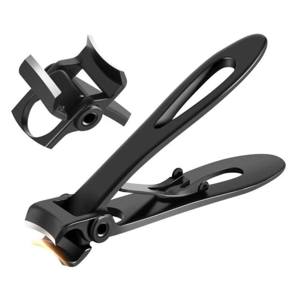 Schwarzer Nagelknipser aus Edelstahl, ergonomisch, rutschfest, für präzises Schneiden.