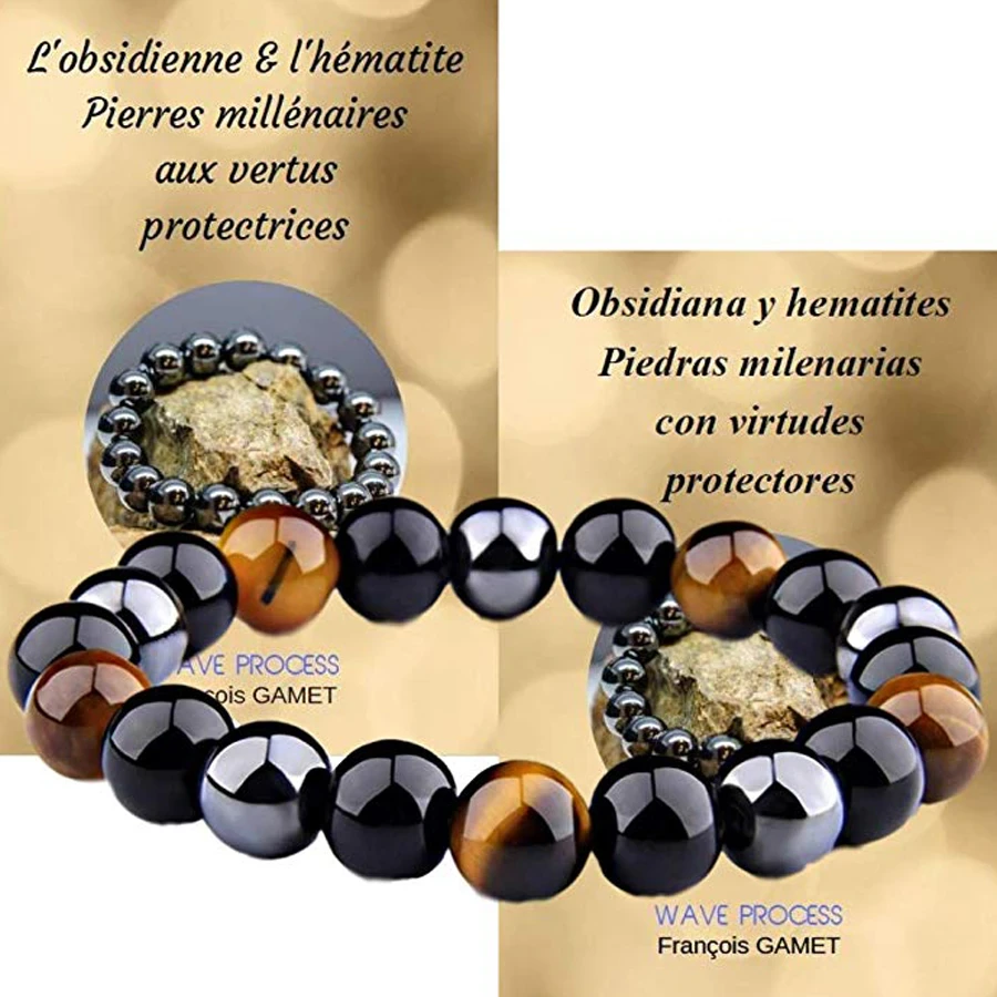 Schwarzes und braunes Armband aus Obsidian und Hämatit, Schmuck, Schutzsteine.
