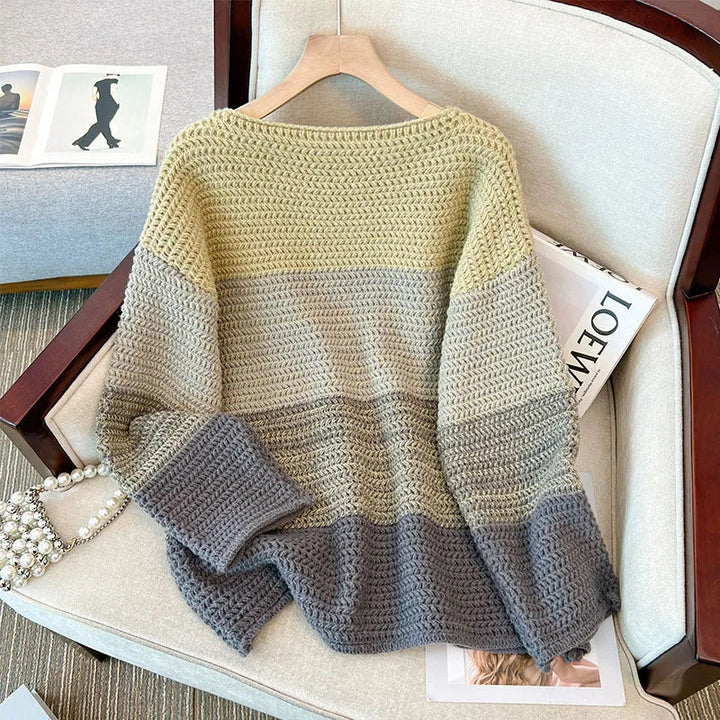 Dámský oversize pletený svetr s patchwork designem – Melina