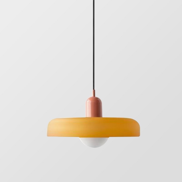 Moderne Hängelampe, orange und rosa, minimalistisches Design, Wohnzimmerbeleuchtung.
