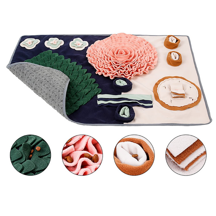 Hundespielzeug Schnüffelteppich, rosa und grün, interaktives Fleece, für Nasenarbeit und Training.