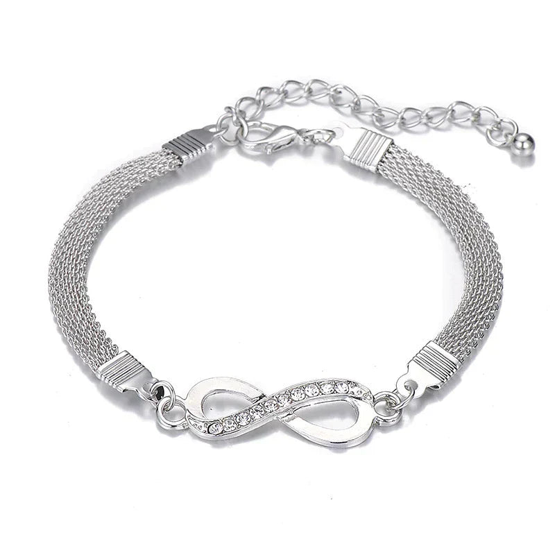Silberarmband mit Unendlichkeitssymbol, Strasssteine, verstellbar, Damen-Schmuck.