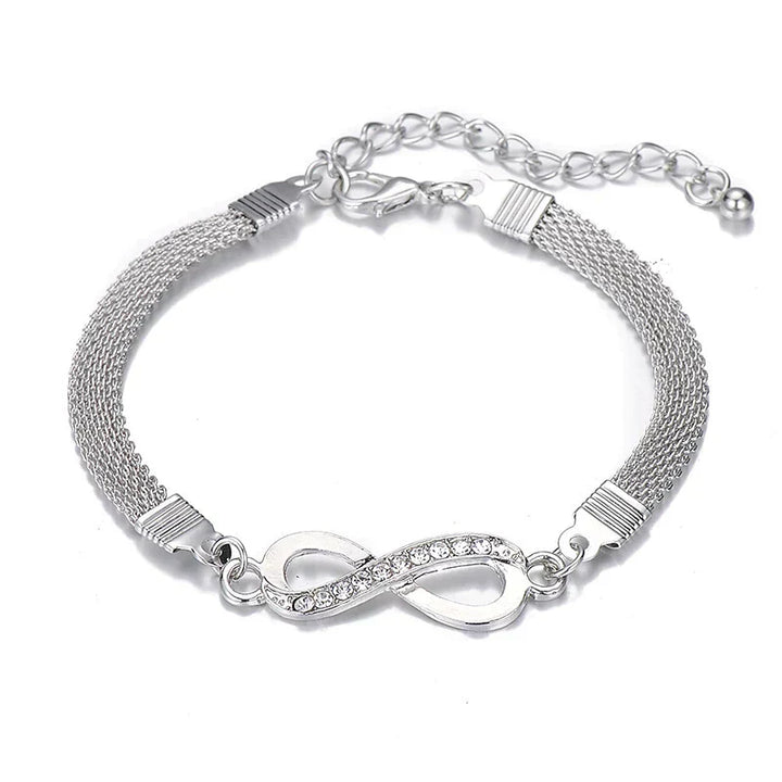 Silberarmband mit Unendlichkeitssymbol, Strasssteine, verstellbar, Damen-Schmuck.