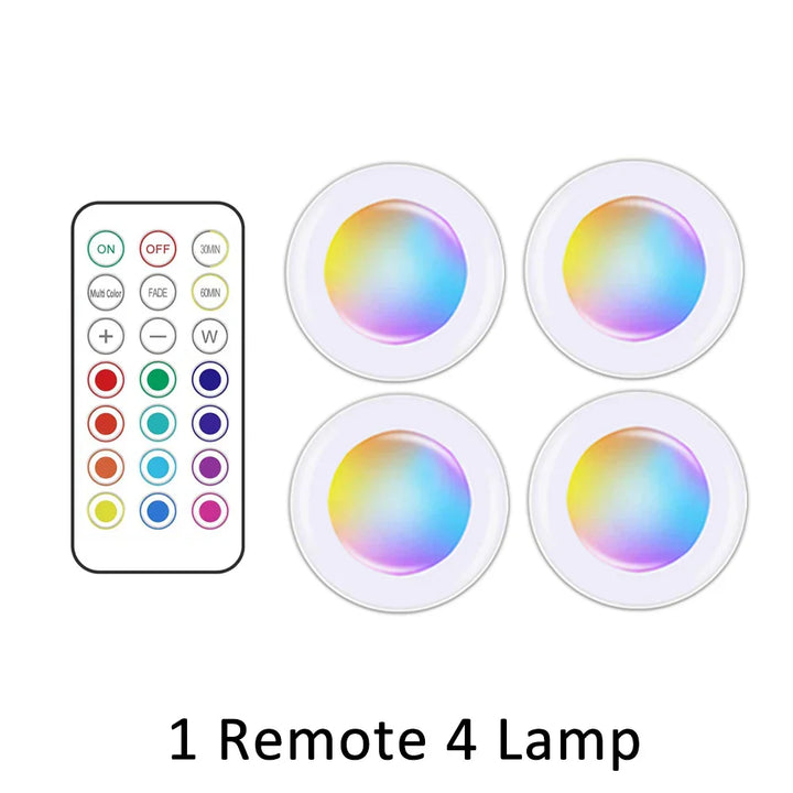 LED-Unterbauleuchten mit Fernbedienung, RGB-Farbwechsel, 4er-Set, energiesparend.