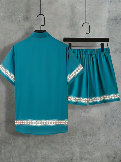 Boho letní set pánský dvoudílný košile a šortky uvolněný - Malik