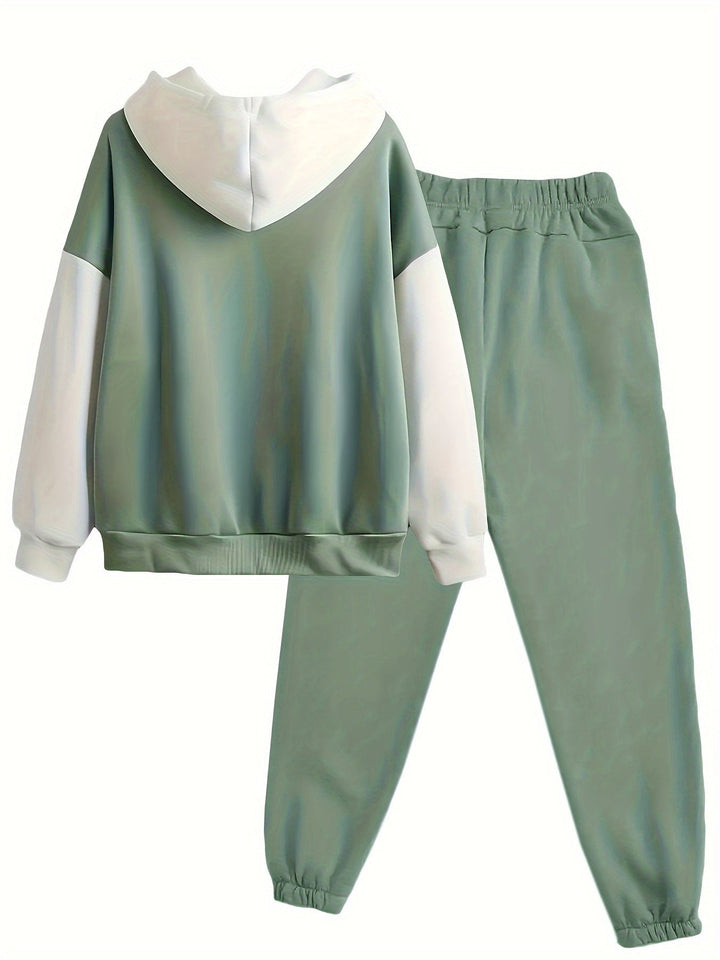 Grüner Kapuzenpullover und Jogginghose Set, Unisex, Freizeitmode, Baumwolle, bequem.