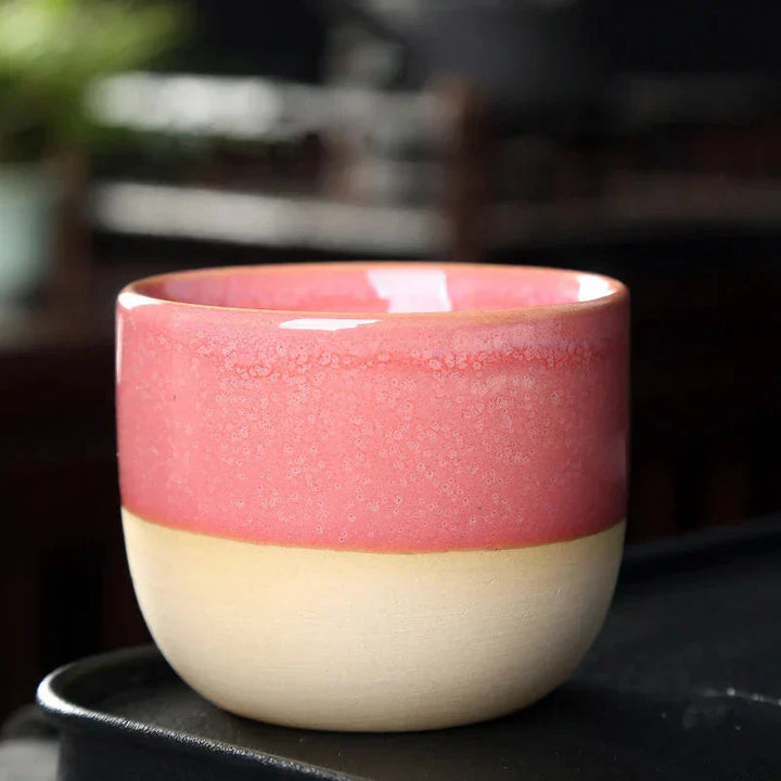 Rosa-weiße Keramiktasse, handgefertigt, Porzellan, Kung Fu Tee, Geschenk, Tischgeschirr.