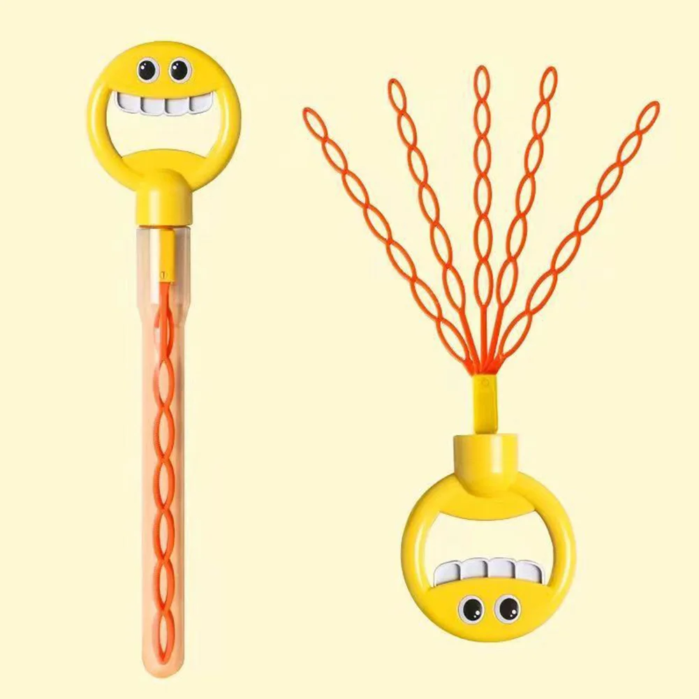 Gelber Smiley-Gesicht Seifenblasenstab, 32 Löcher, orange Stab, Outdoor-Spielzeug.